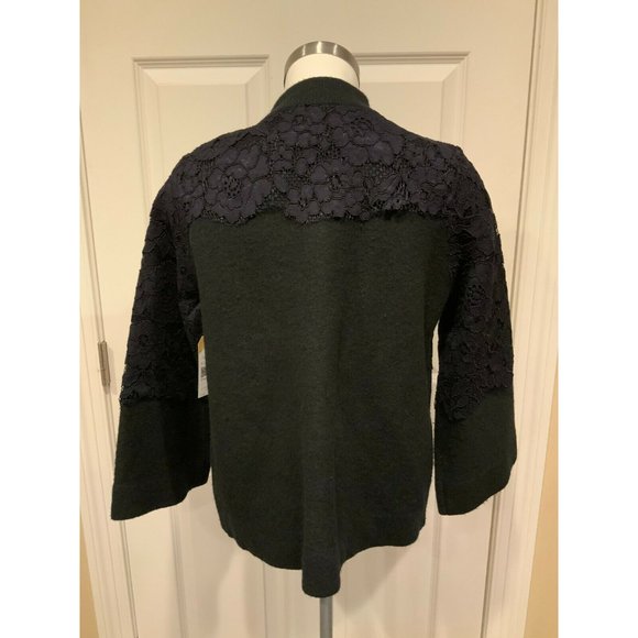 Field Flower Black 100% Wool Navy Blue Floral Lace Jacket, Size XS - Picture 8 of 10